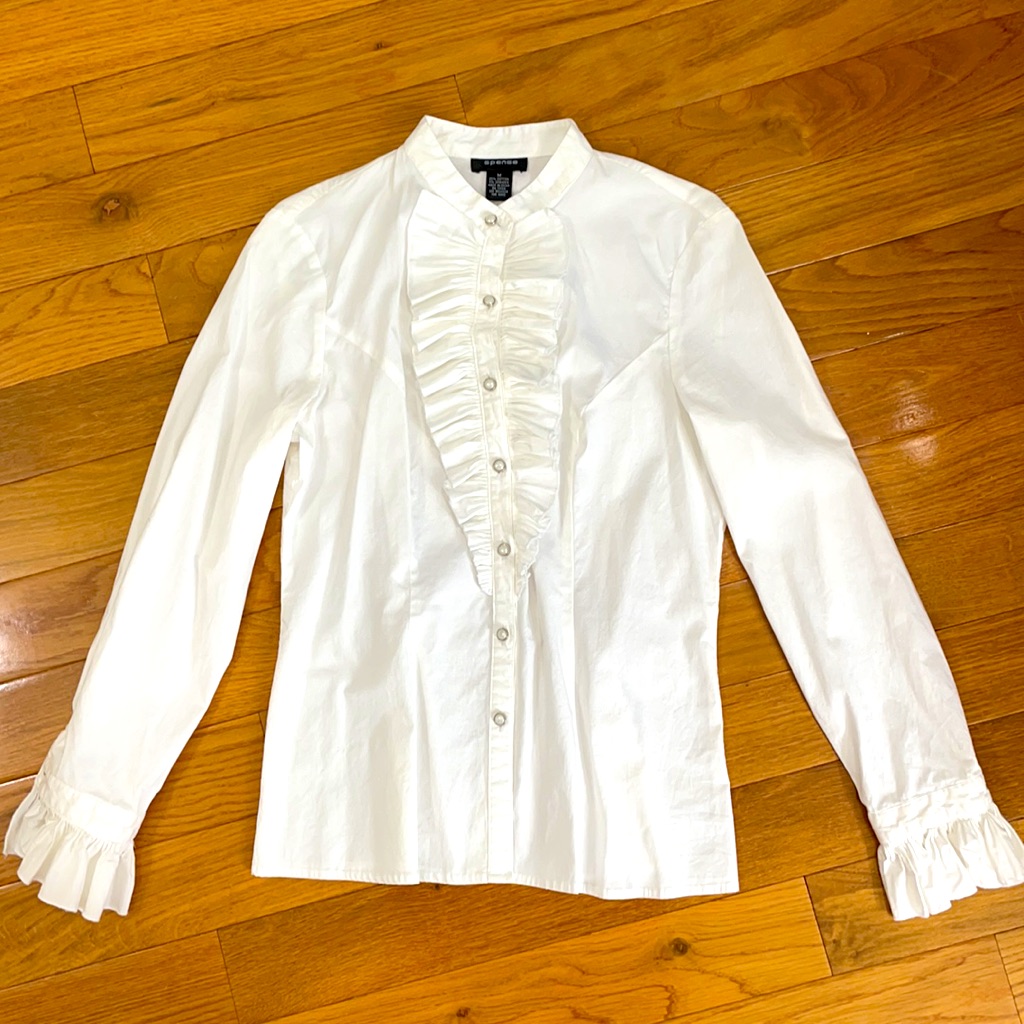 Ruffle Stretch Button Down